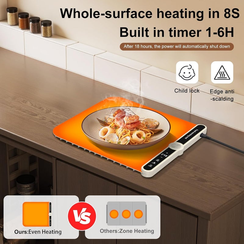 Aordeep Small Warming Mat for Food Portable Rolled-up Silicone Food Warmers for Parties,Buffet,Countertop Electric Food Warming Mat 9-Level Precise Temp Control Keep Warming Last 18 Hours - Image 3